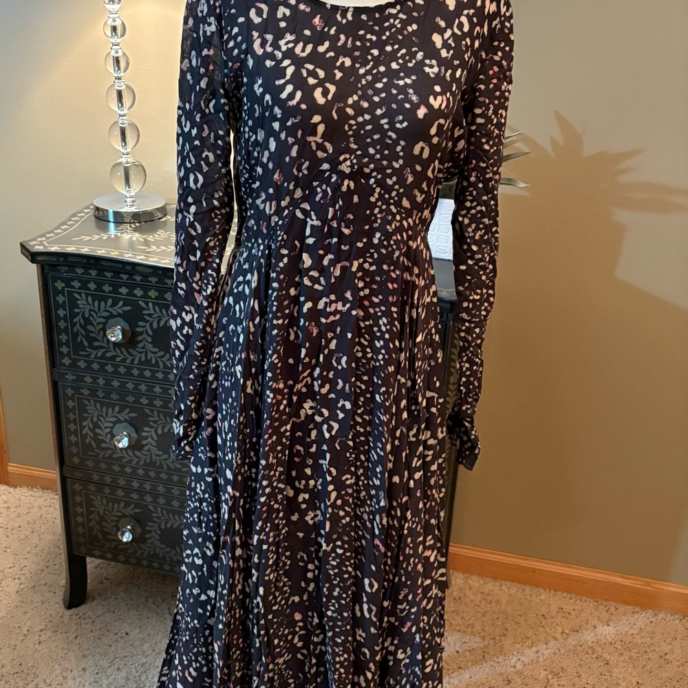 Free People Elegant Leopard Print Long Sleeve Dress
